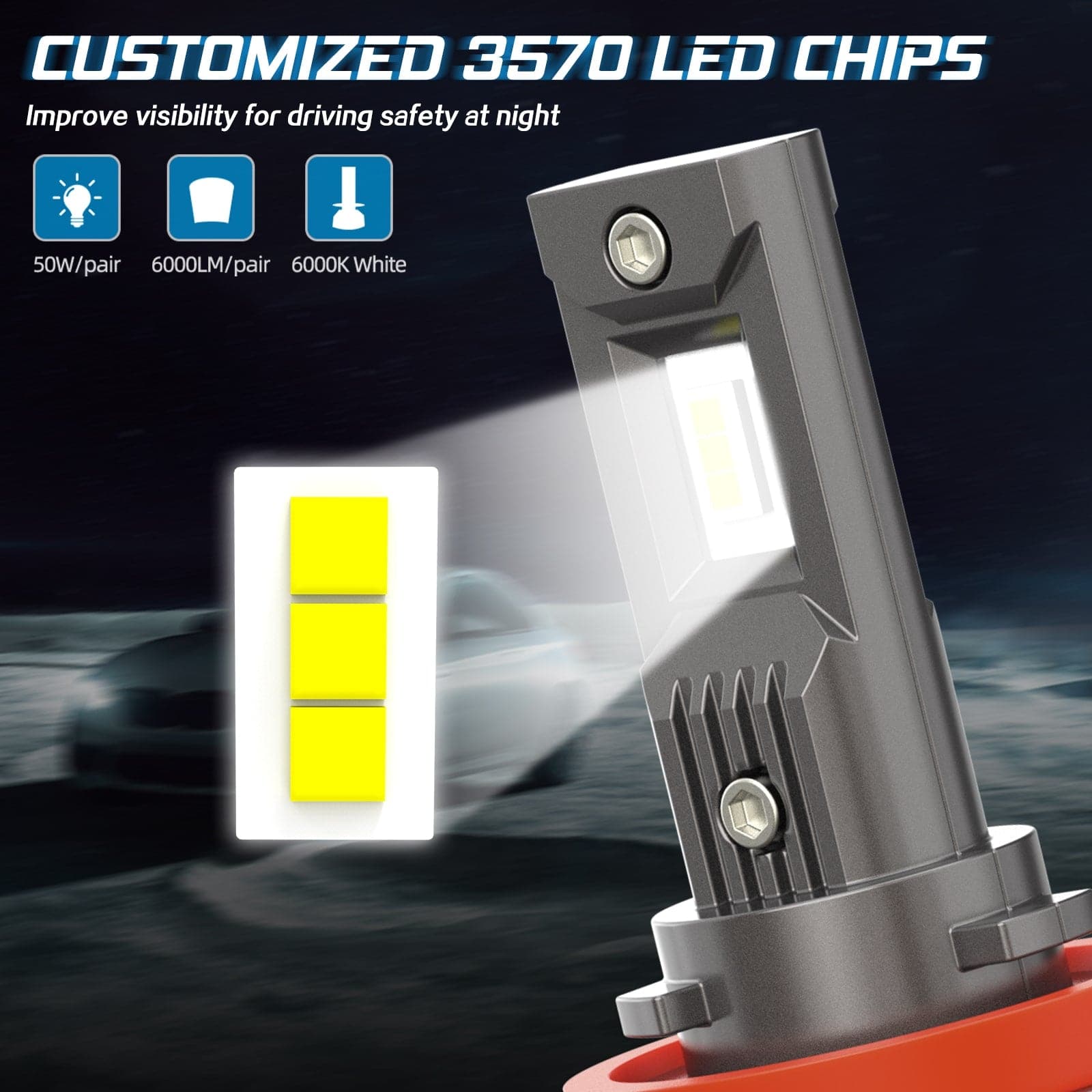 S350 H11 H8 H9 LED Headlight Bulbs 50W Fog/Driving Lights