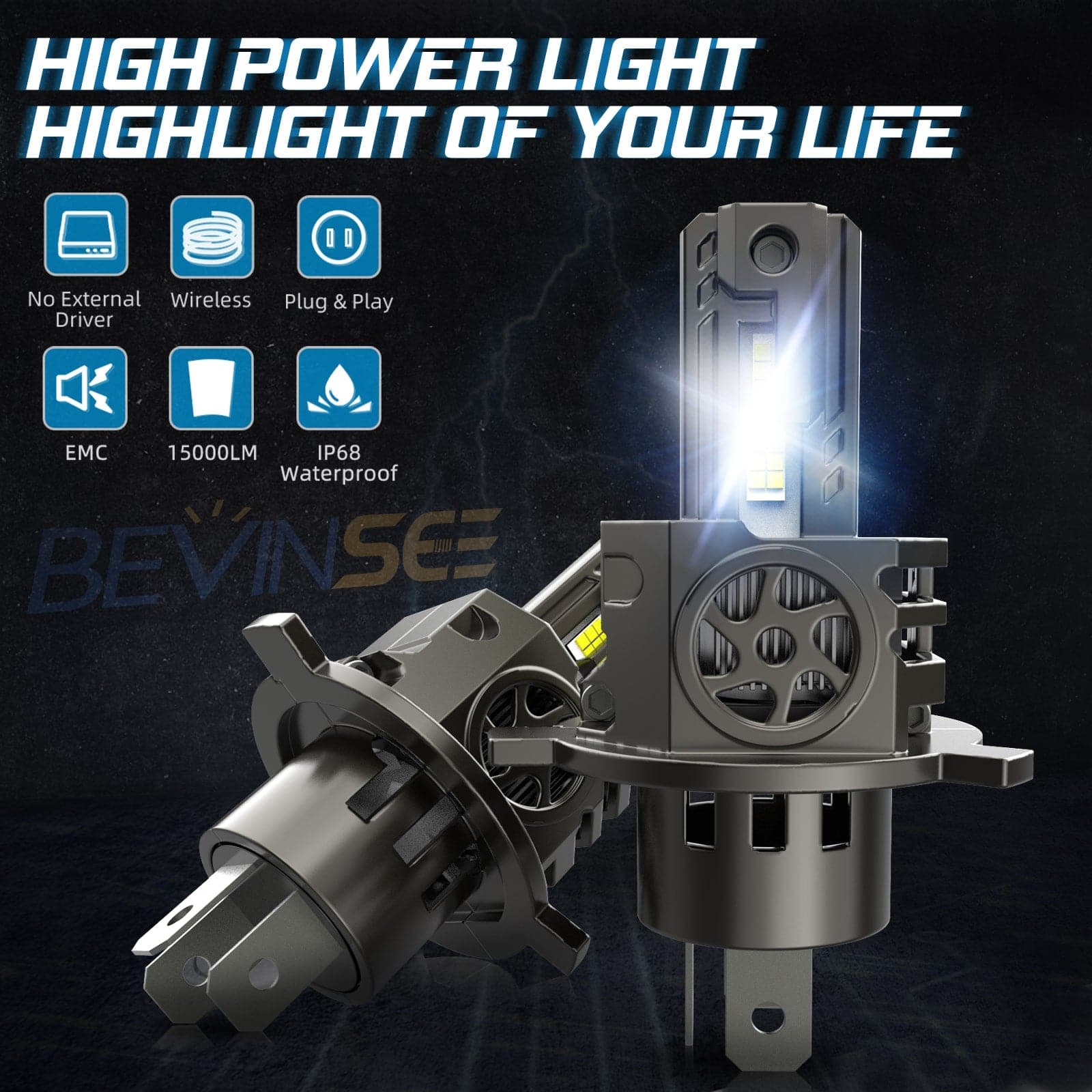BEVINSEE S550 H4 HS1 9003 LED Headlight Bulbs Motorcycle Lamps 100W 10000lm