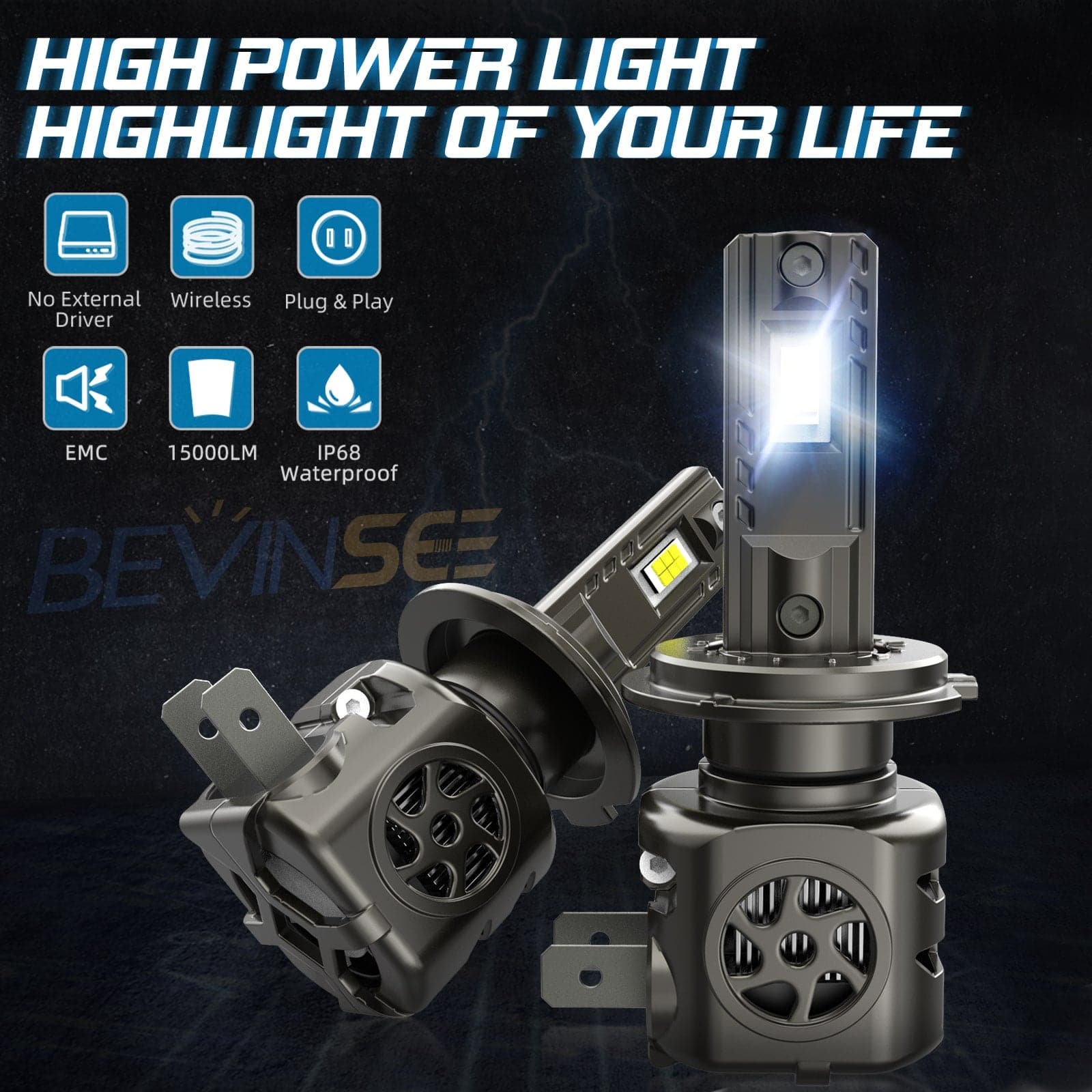 BEVINSEE S550 H7 LED Headlight Bulbs 100W 10,000LM 6000-6500K