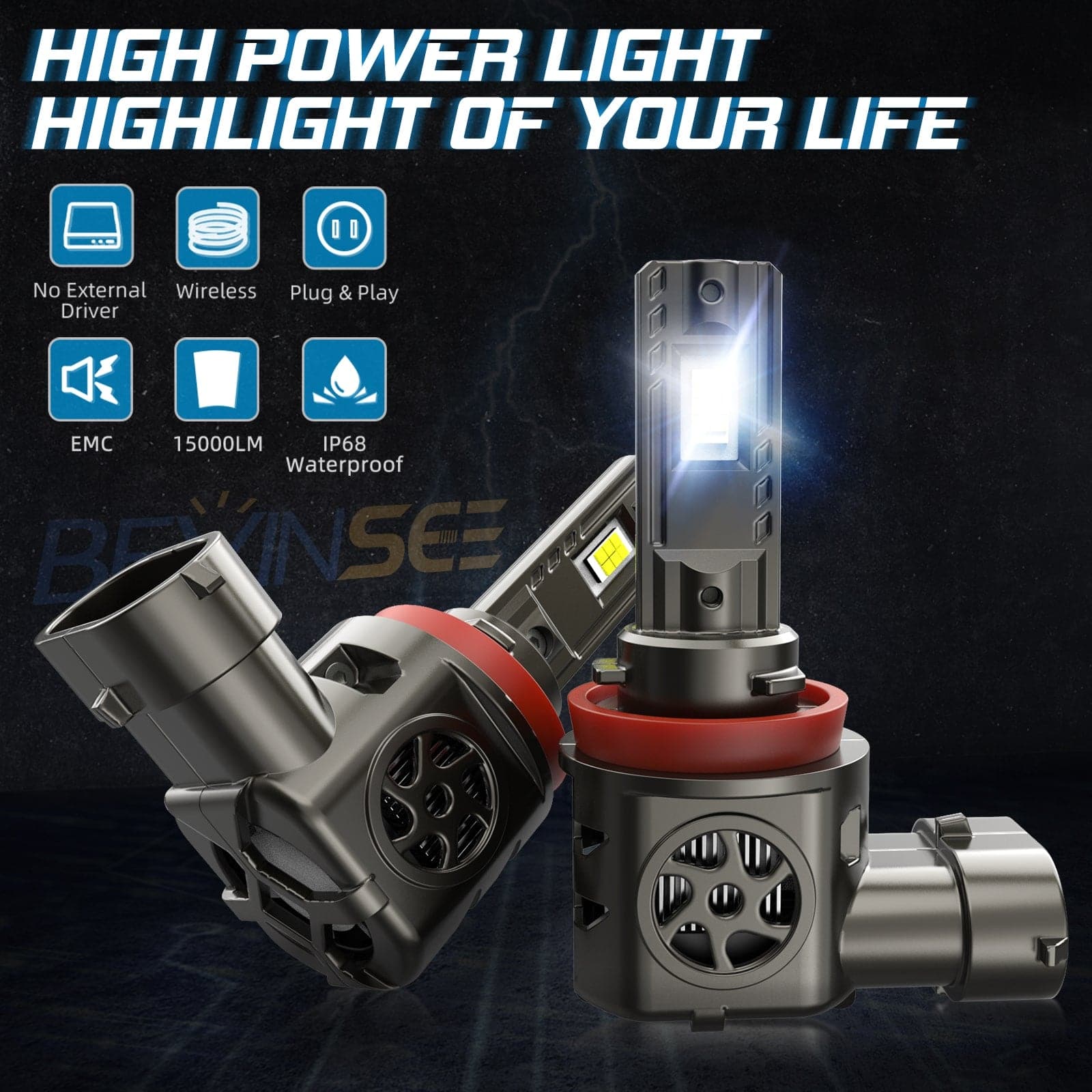 S550 H11 LED Headlight Bulbs 100W 10,000LM 6000-6500K White Super Bright