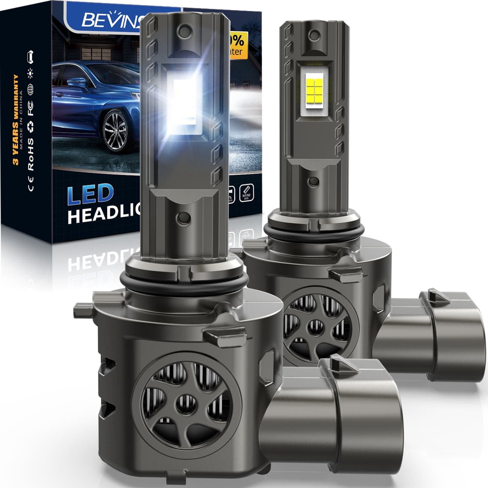 BEVINSEE S550 9006 HB4 LED Headlight Bulbs 100W Low Beam Lights