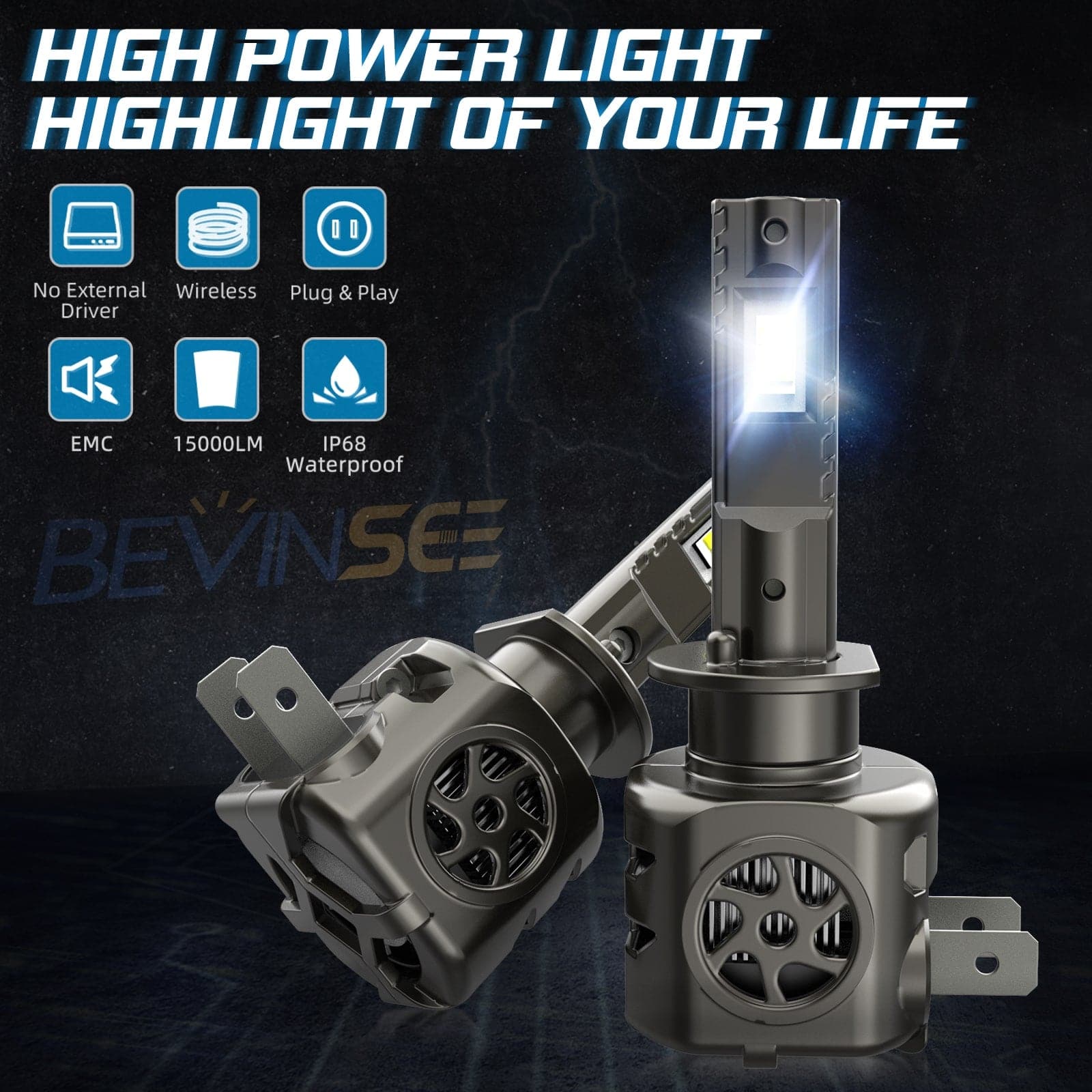 BEVINSEE S550 H1 LED Headlight Foglight Bulbs DRL Fog Lamp 10000LM