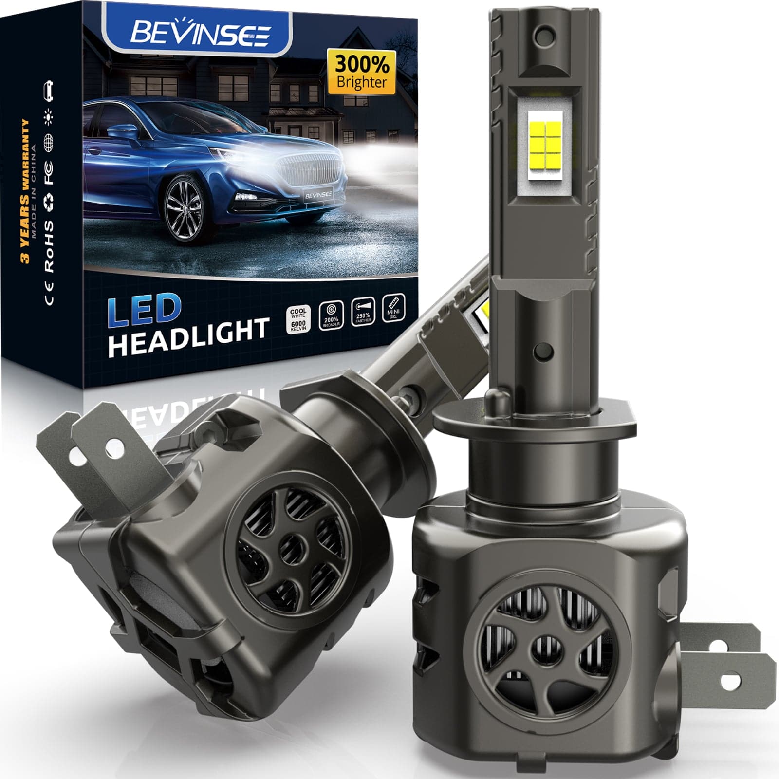 BEVINSEE S550 H1 LED Headlight Foglight Bulbs DRL Fog Lamp 10000LM