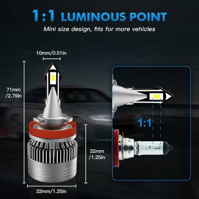 V23 H11 H8 LED Headlight Bulbs 80W 12000LM Hi/Low Beam Lamp