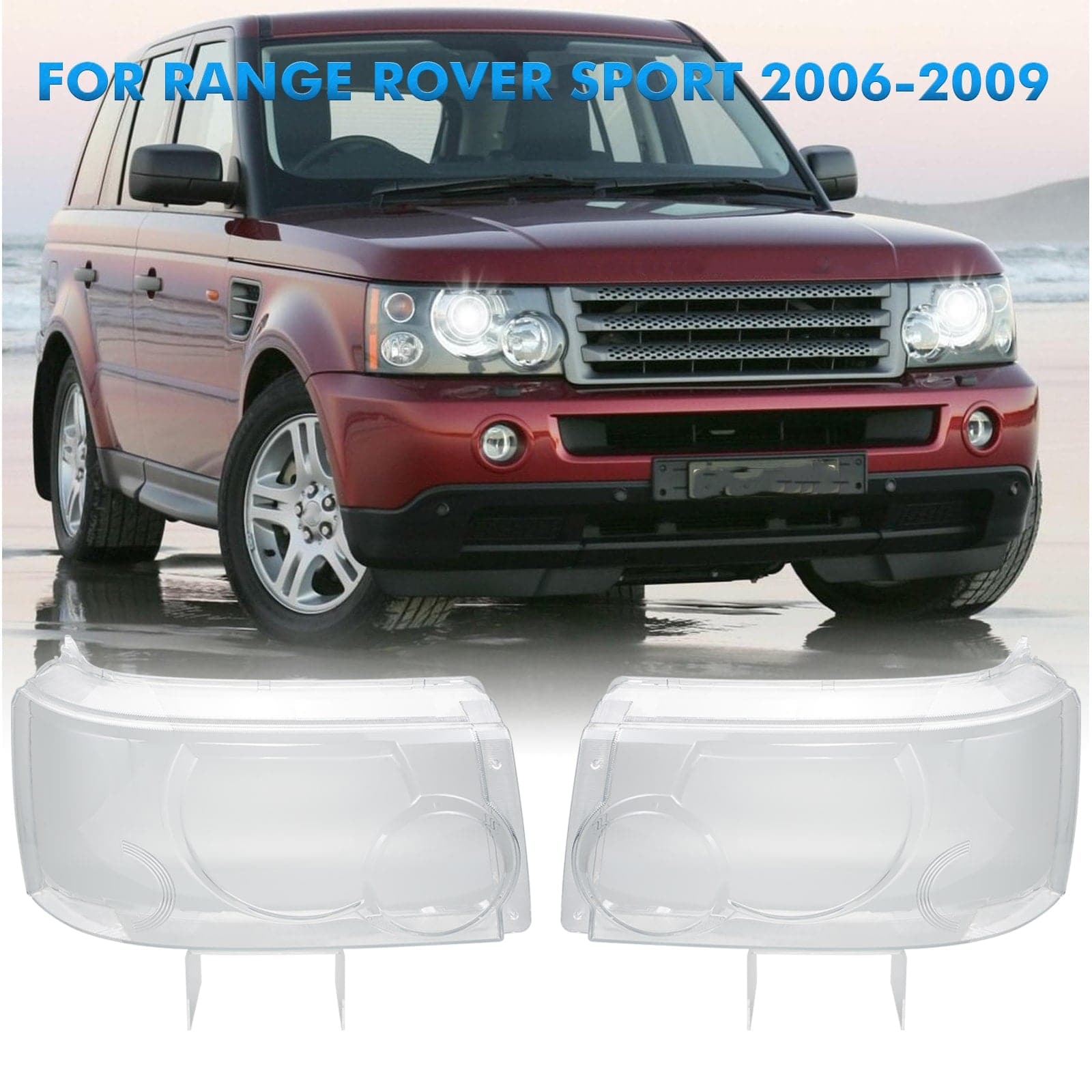 BEVINSEE Headlight Lens Cover for Range Rover Sport 2006-2009