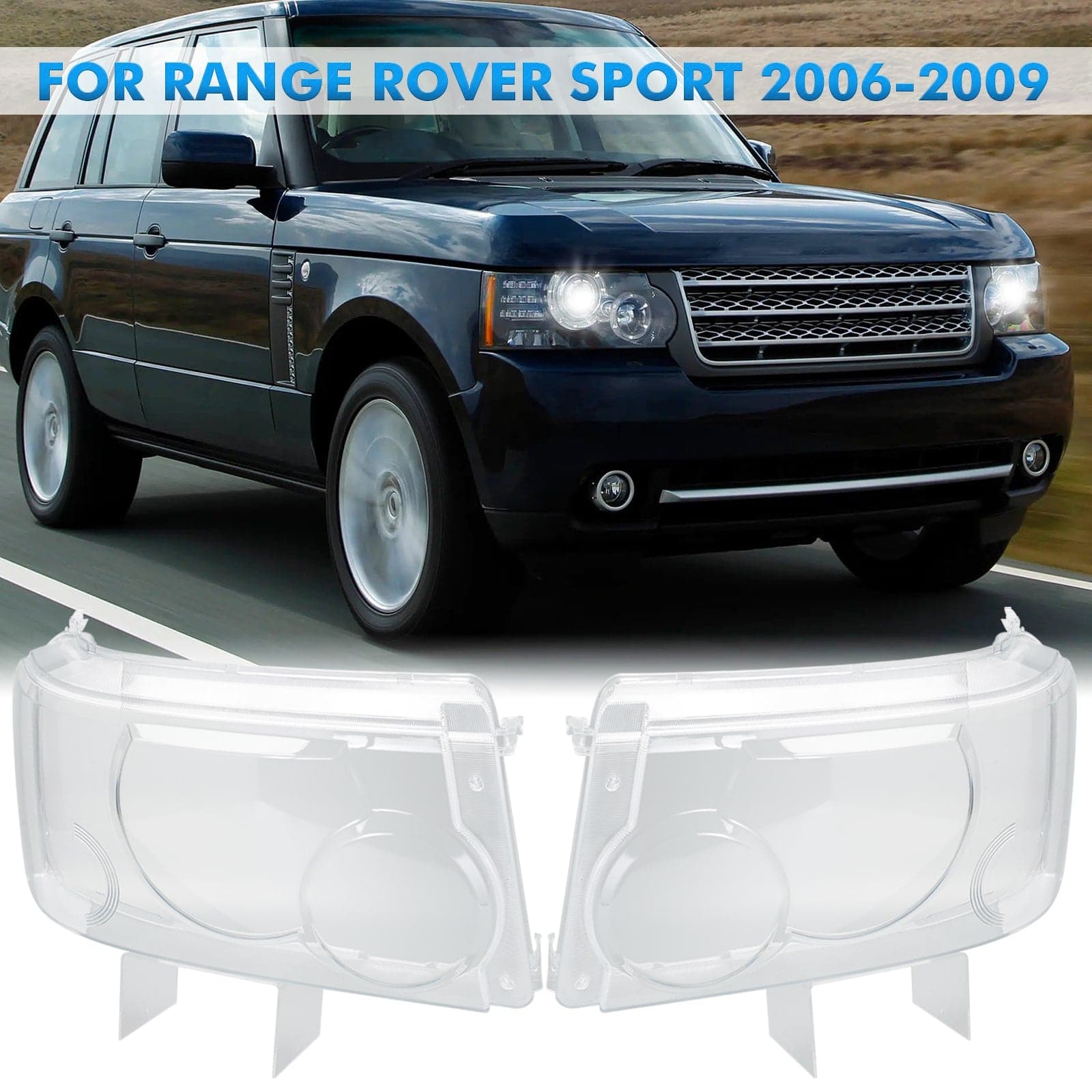 BEVINSEE Headlight Lens Cover for Range Rover Sport 2006-2009