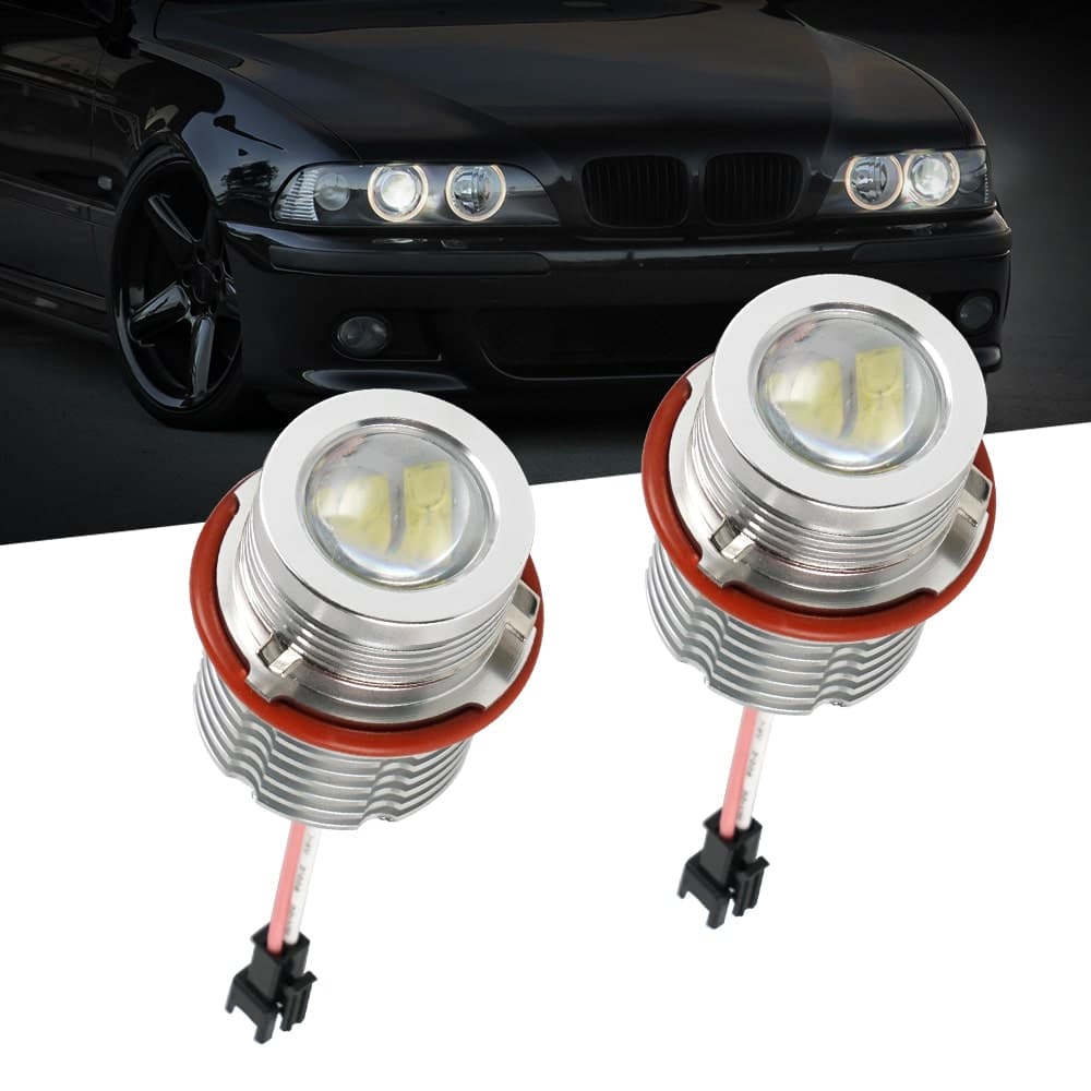 BEVINSEE Angel Eye Halo LED Headlight Bulbs 60W 6000K Fit For BMW E39 E60 E61 E63 E64 E65