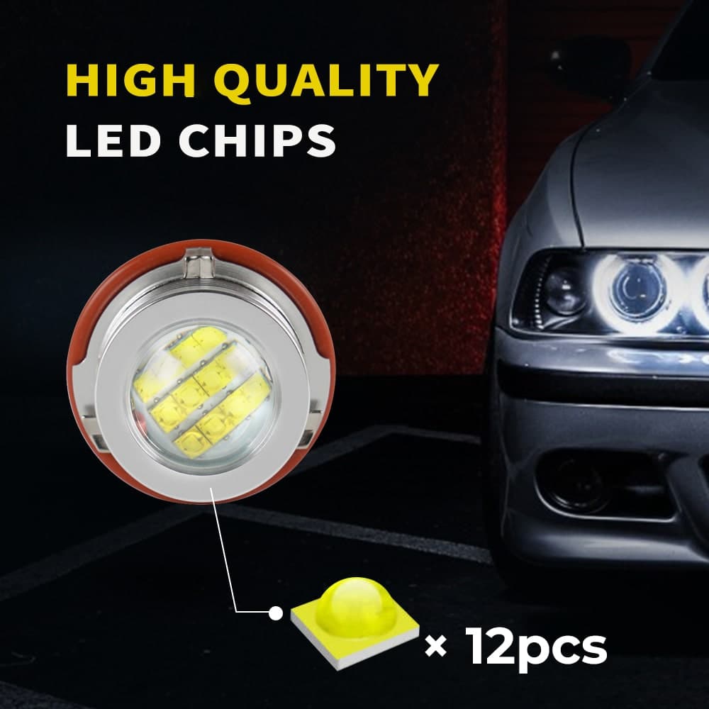 BEVINSEE Angel Eye Halo LED Headlight Bulbs 60W 6000K Fit For BMW E39 E60 E61 E63 E64 E65