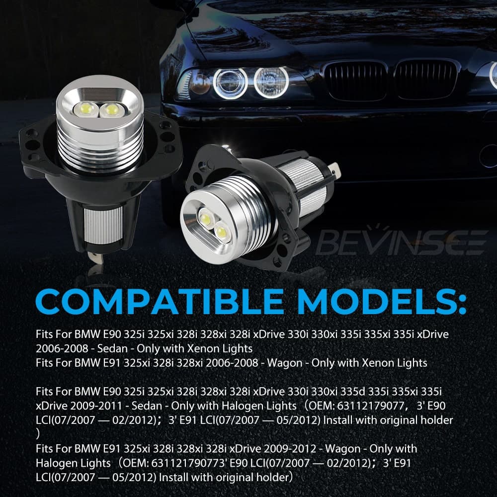Angel Eyes LED Headlight Halo Ring Light Bulbs For BMW E90 E91 3 Series