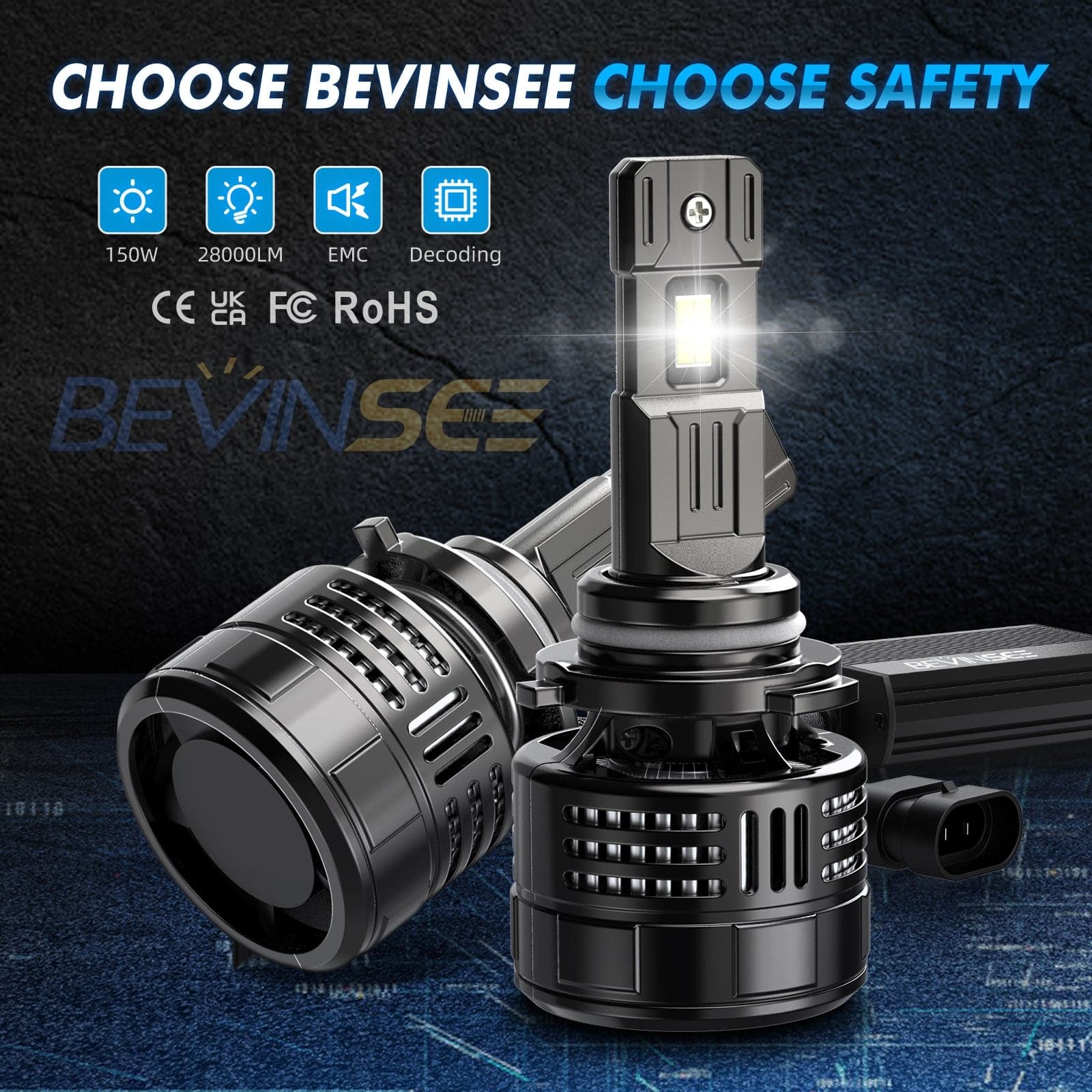 BEVINSEE V55 Upgrade 9005 LED Headlight Bulb 150W/Pair 28,000LM Canbus Ready