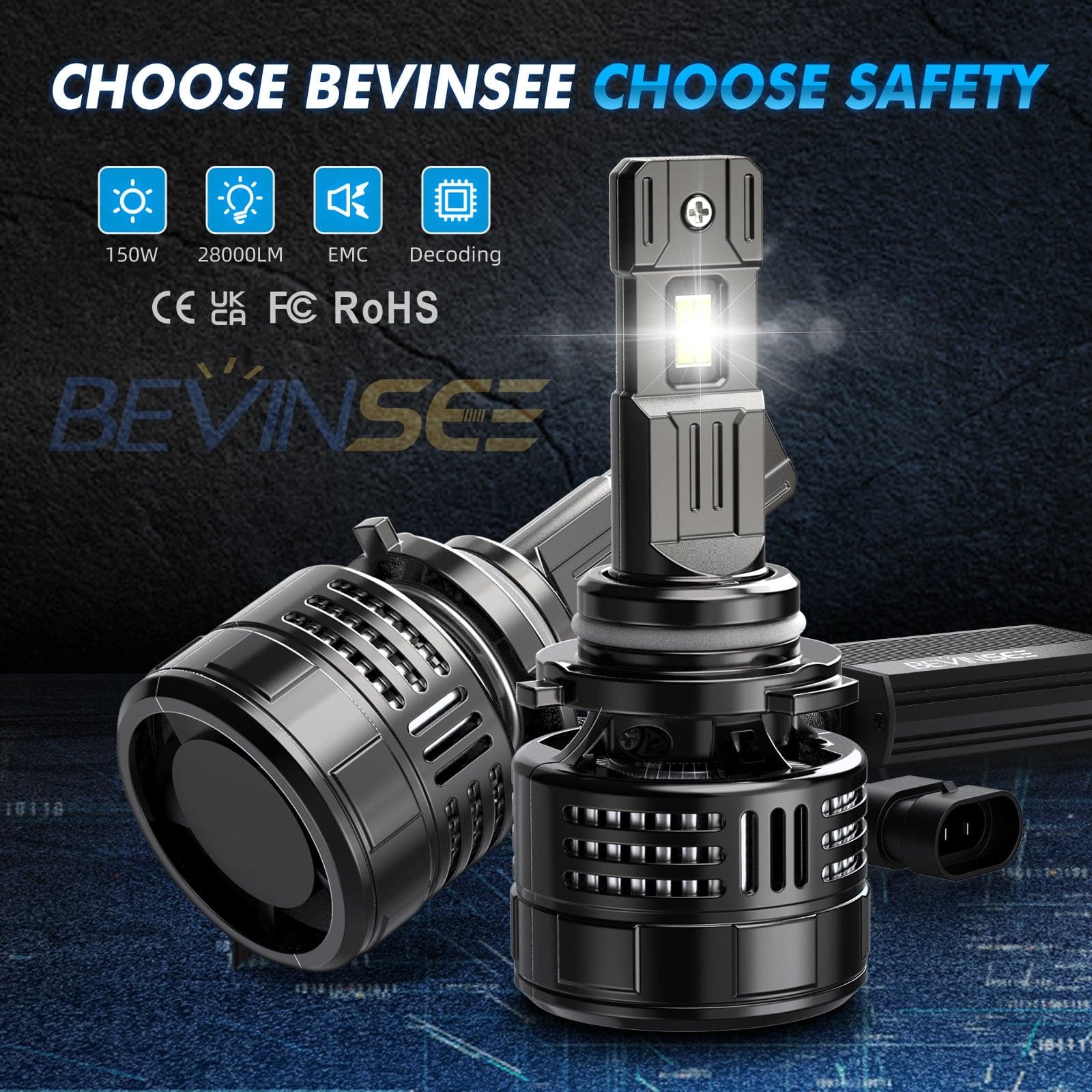 BEVINSEE V55 Upgrade 9005 LED Headlight Bulb 150W/Pair 28,000LM Canbus
