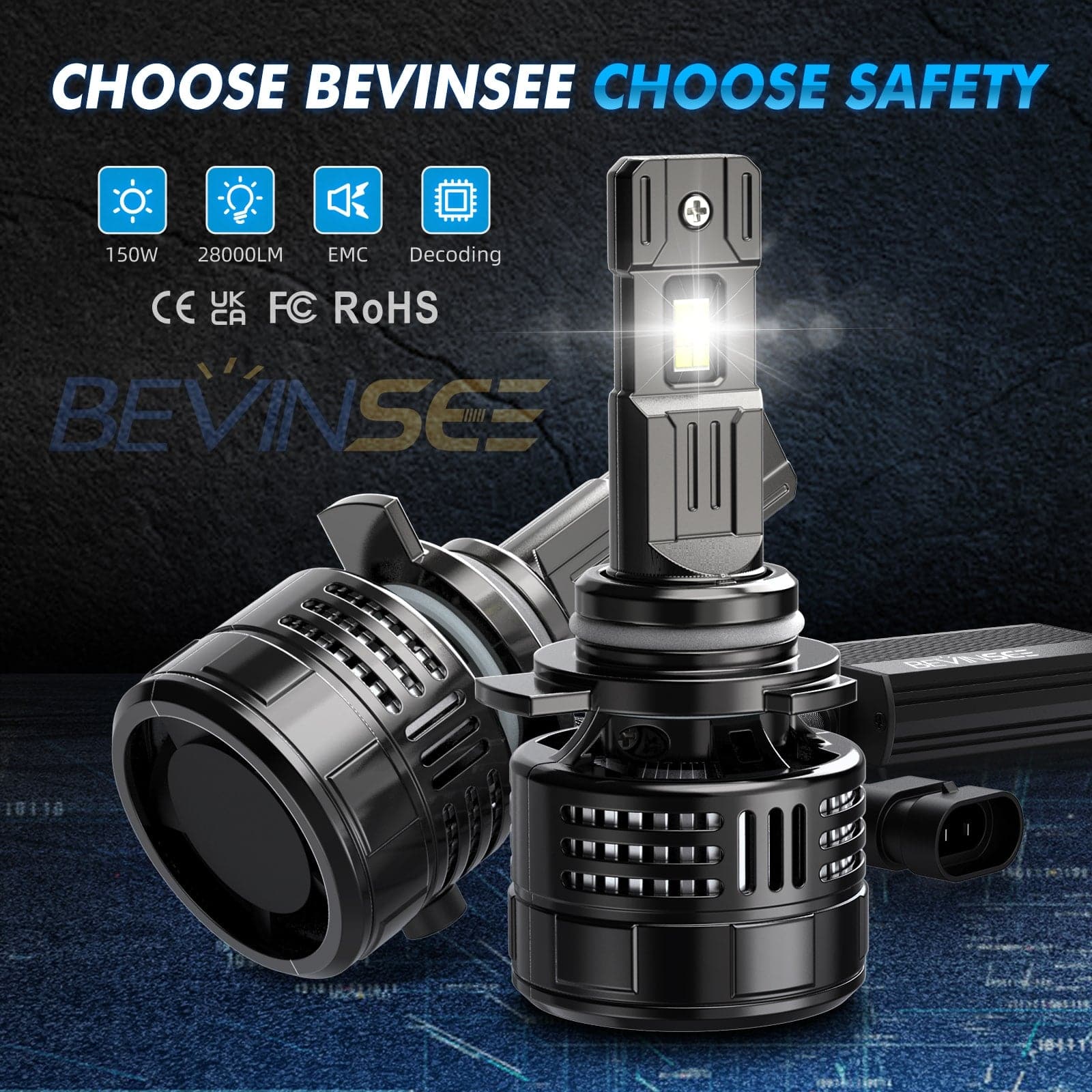 BEVINSEE V55 Upgrade 9012 LED Headlight Bulb 150W/Pair 28,000 LM 6000K