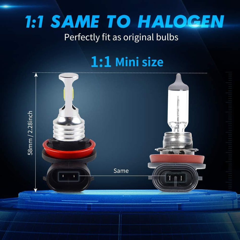 BEVINSEE H11 H8 H16 Bright Fog Lights 6500K Cool White 3000LM 20W