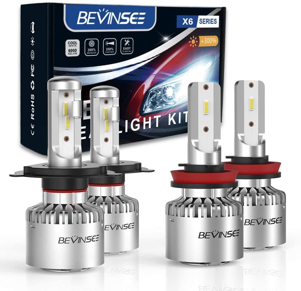 BEVINSEE X6 Combo H4/9003 & H11/H8 LED Headlight Bulbs,4pcs