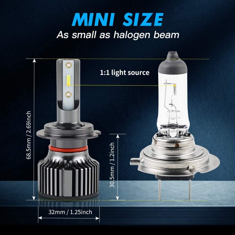 BEVINSEE F31B H7 Mini Size LED Headlight with Fan 50w 6000LM / Pair