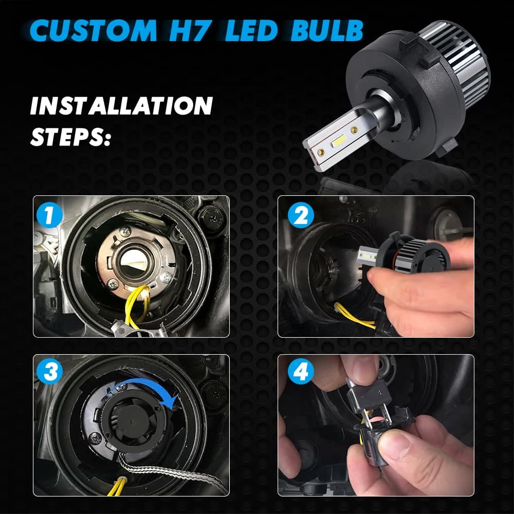 BEVINSEE H7 LED Headlight Bulbs with Adapter Socket