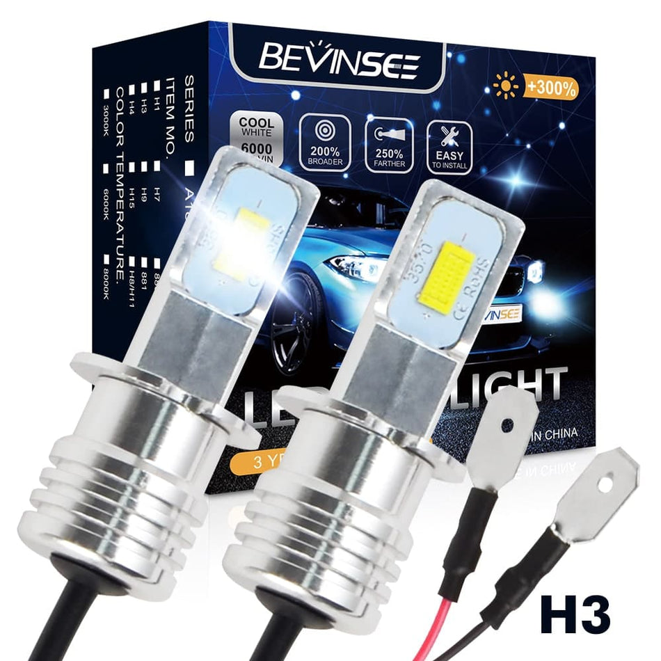BEVINSEE H3 LED Fog Light Bulbs 100W 3000LM White Fit Toyota Celica 1999-2005