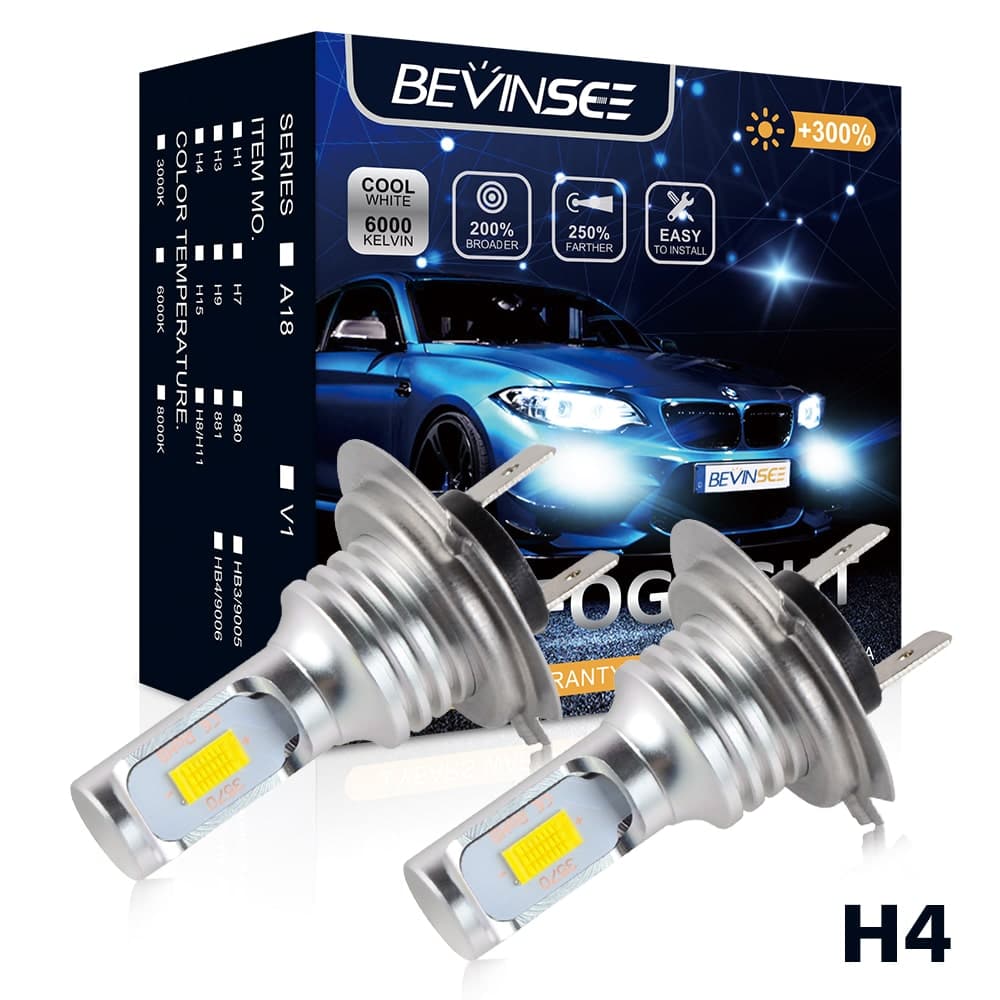 BEVINSEE 100W H4 LED Headlight Bulb Kit For Kawasaki Ninja 500R EX500D 1997-2009