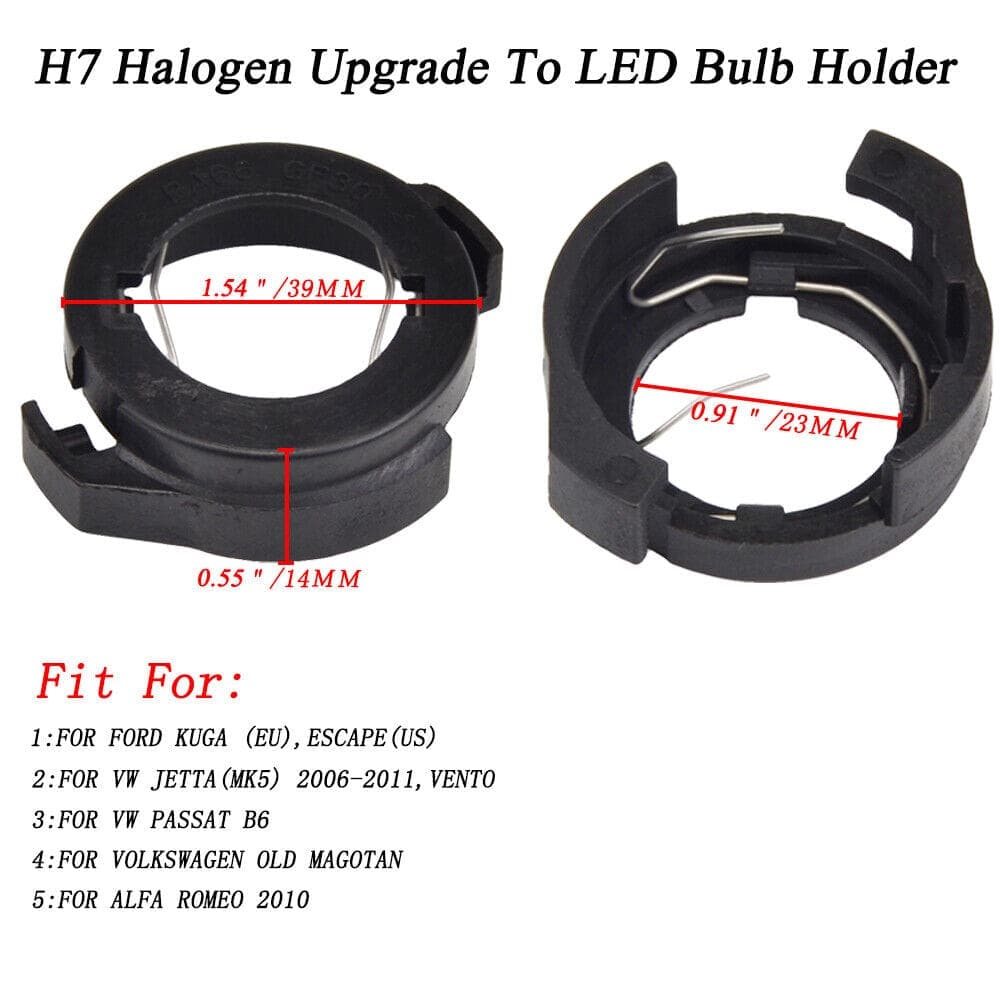 H7 For Volkswagen VW Fit Ford Alfa LED Headlight Bulbs Adapters Retainer
