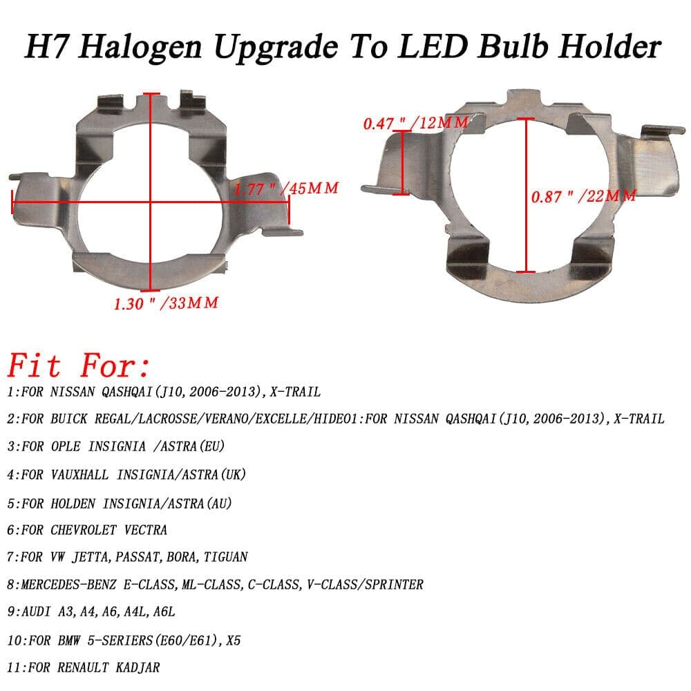 BEVINSEE H7 Headlight Adapter Globe Holders For Chevrolet Vectra For Nissan X-Trail