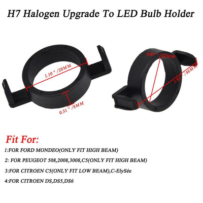 2xH7 High Beam LED Headlight Bulb Adapters Base Retainer Holder For Ford Peugeot