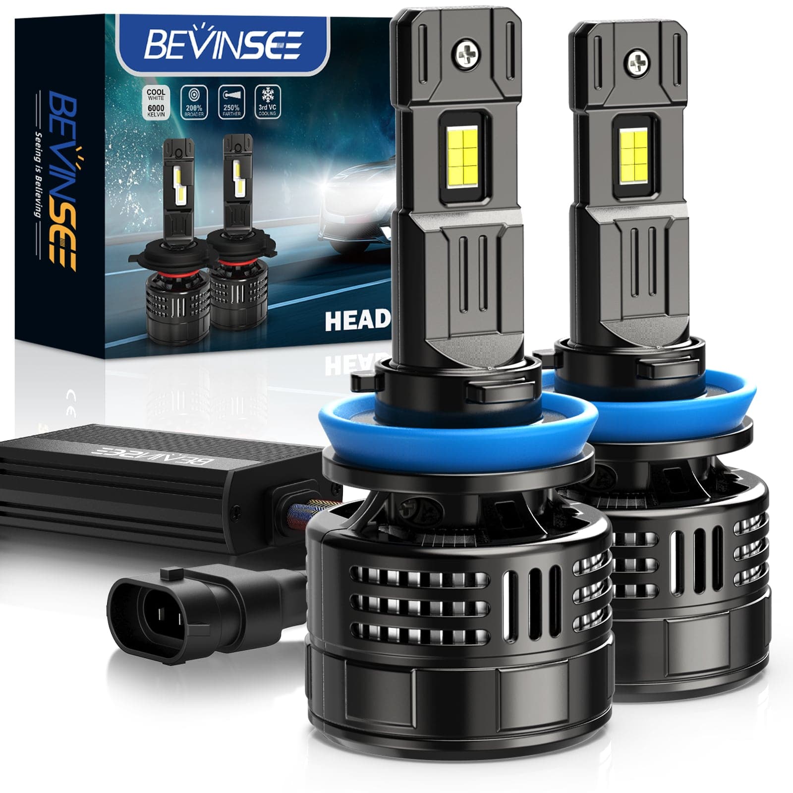 BEVINSEE S550 H7 LED Headlight Bulbs 100W 10,000LM 6000-6500K