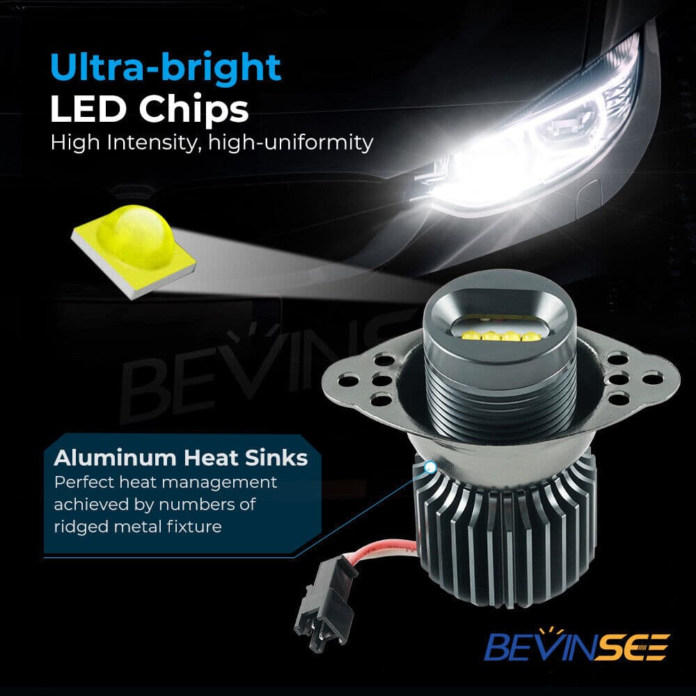 BEVINSEE H10W LED Angel Eyes Marker Light Bulbs For BMW E90 E91 LCI w/ Valeo Reflector